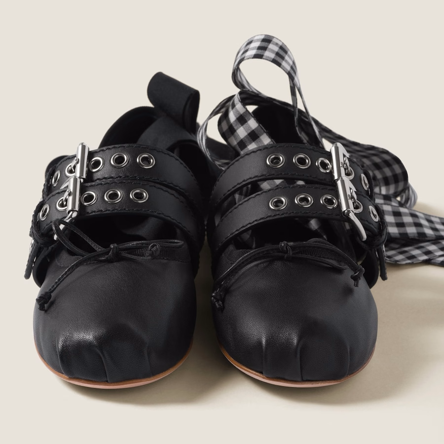 Nappa and calf leather ballerinas