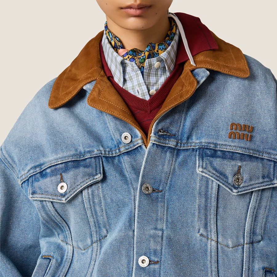 Washed denim and suede blouson jacket
