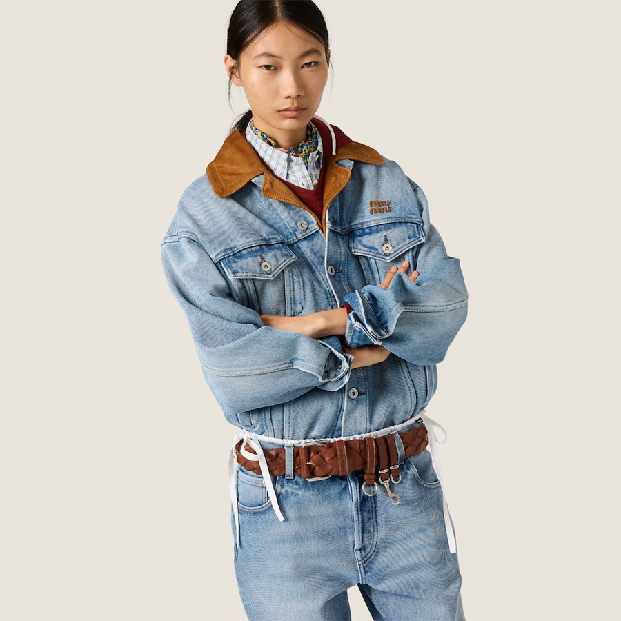 Washed denim and suede blouson jacket