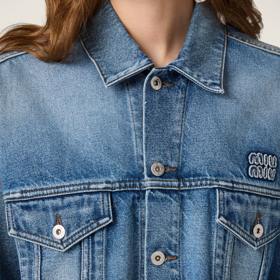Cropped washed denim jacket