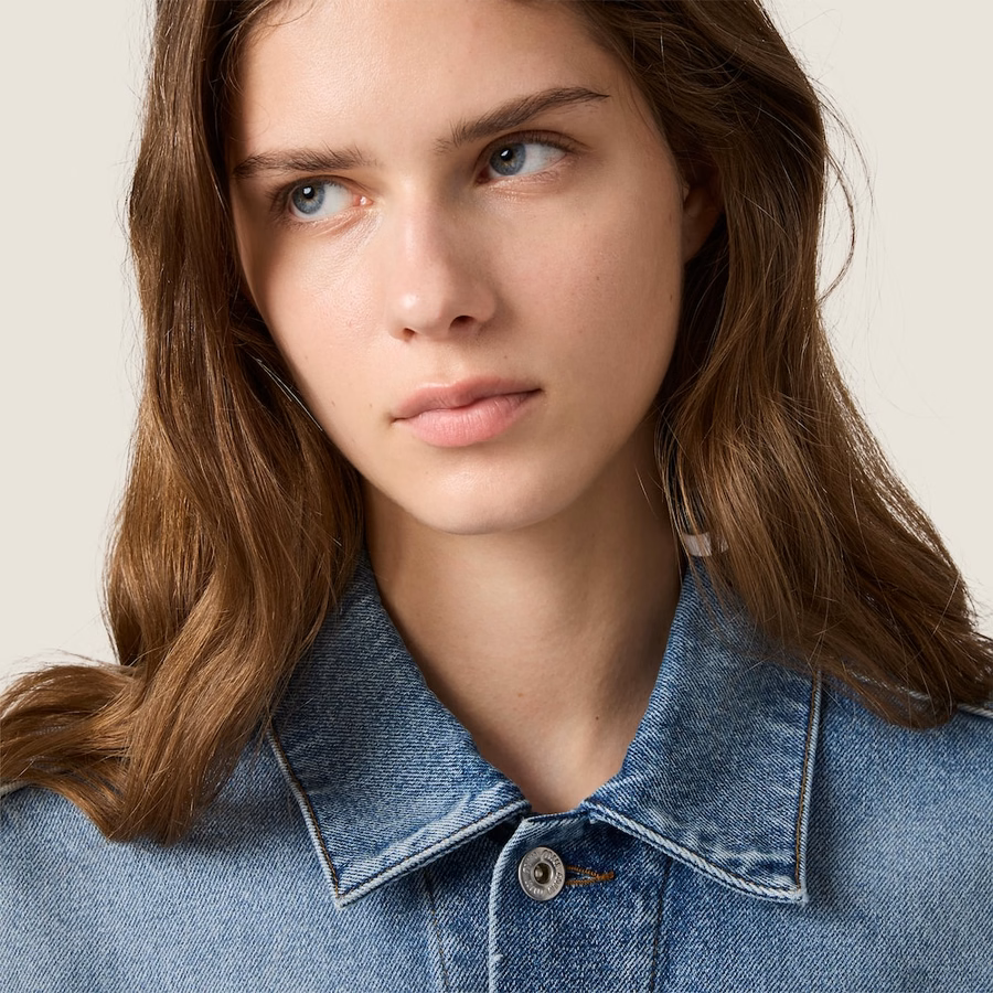 Cropped washed denim jacket