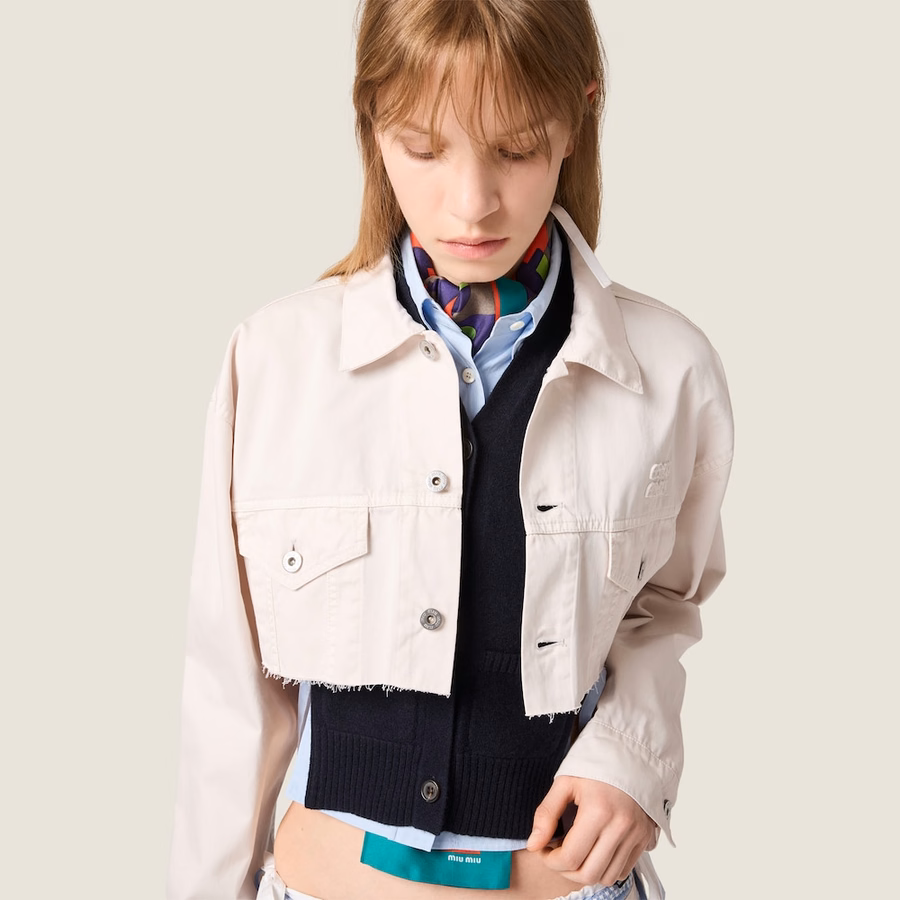 Cropped white denim jacket