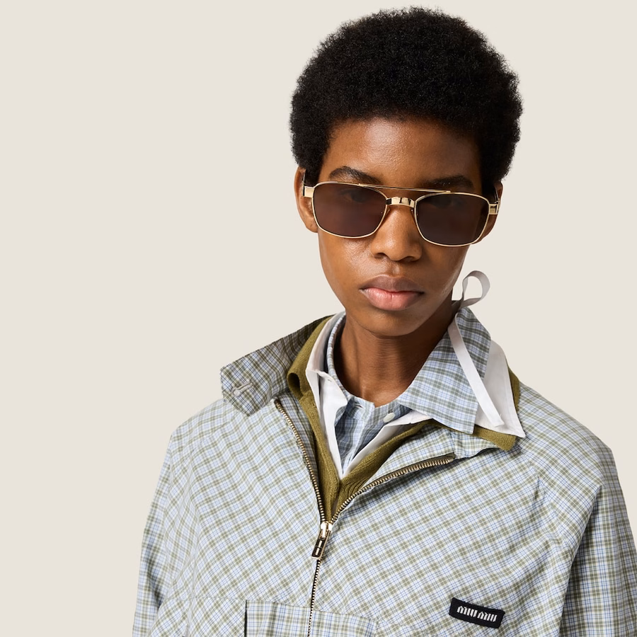 Checked technical fabric blouson jacket