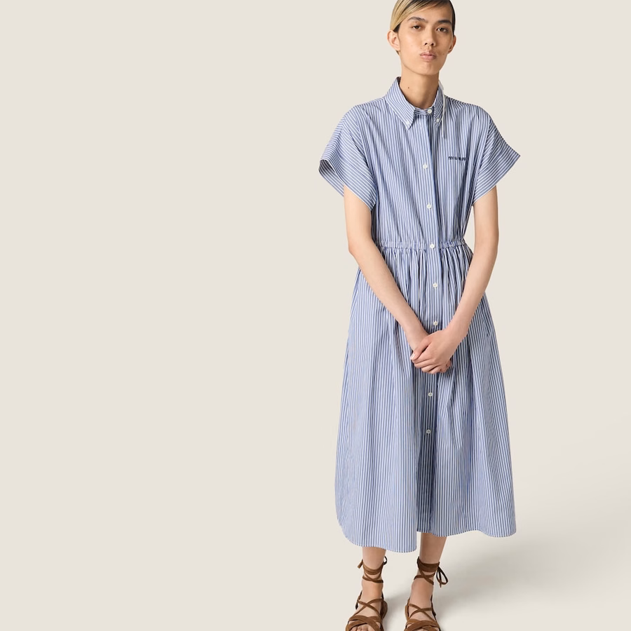 Vertical stripe poplin midi-dress