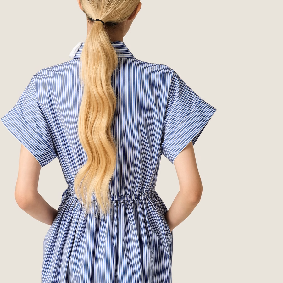 Vertical stripe poplin midi-dress