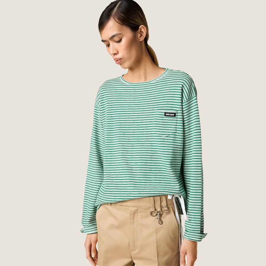 Cotton, cashmere and silk crew-neck knit sweater