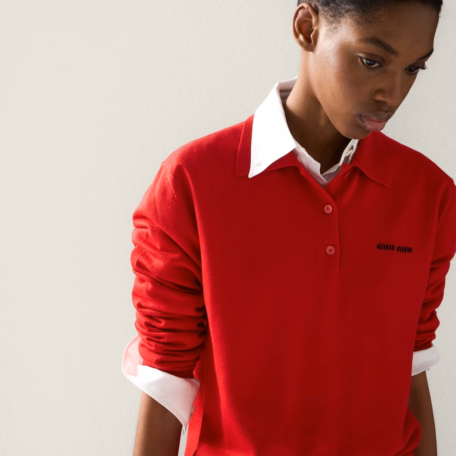 Wool knit polo shirt