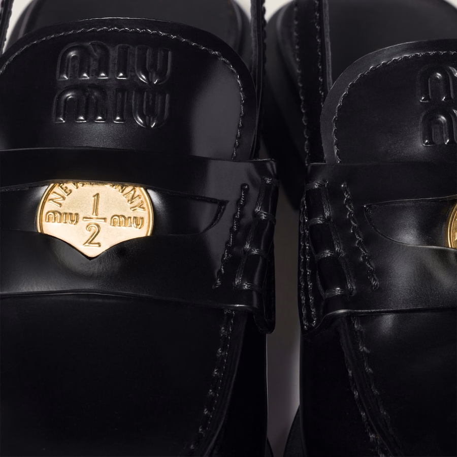 Brushed leather slingback loafers