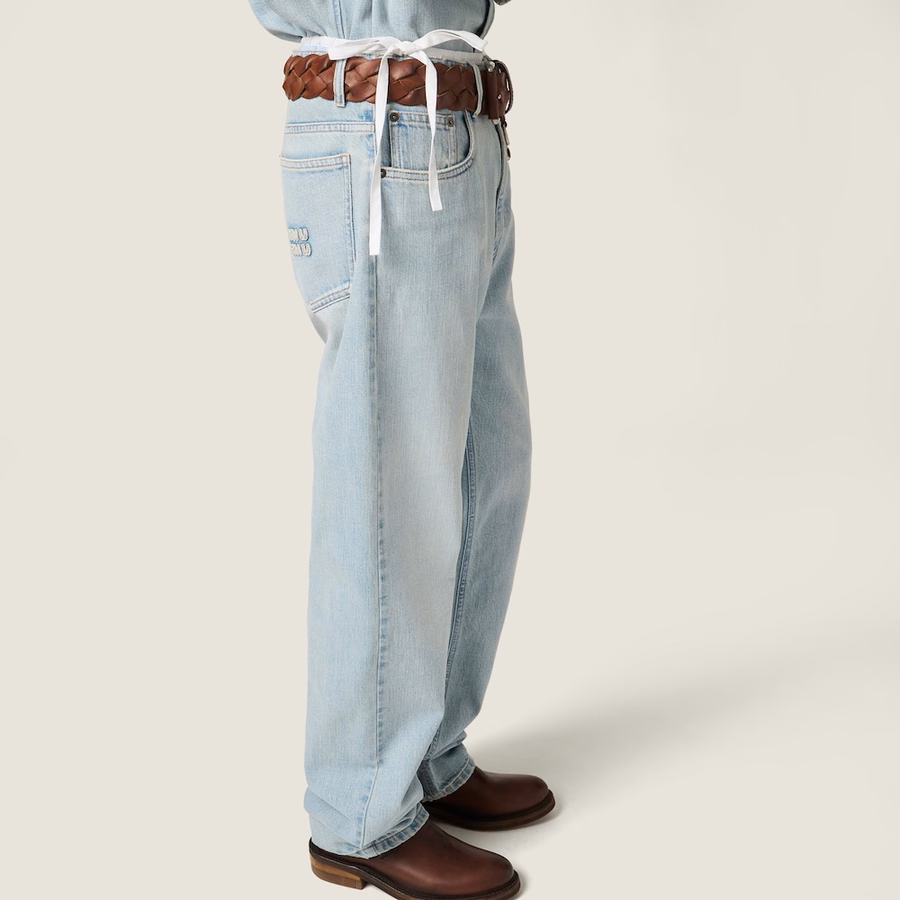 Five-pocket washed denim jeans