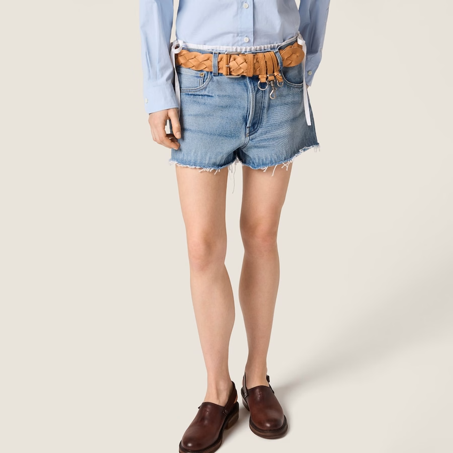 Washed denim shorts