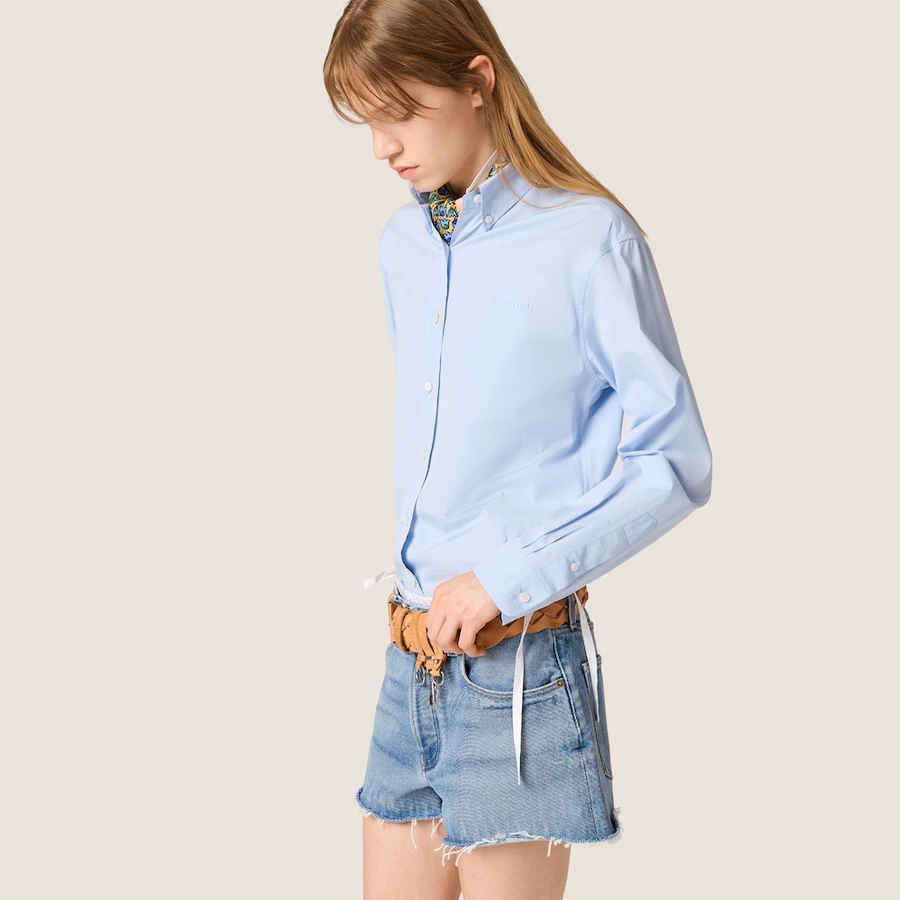 Washed denim shorts