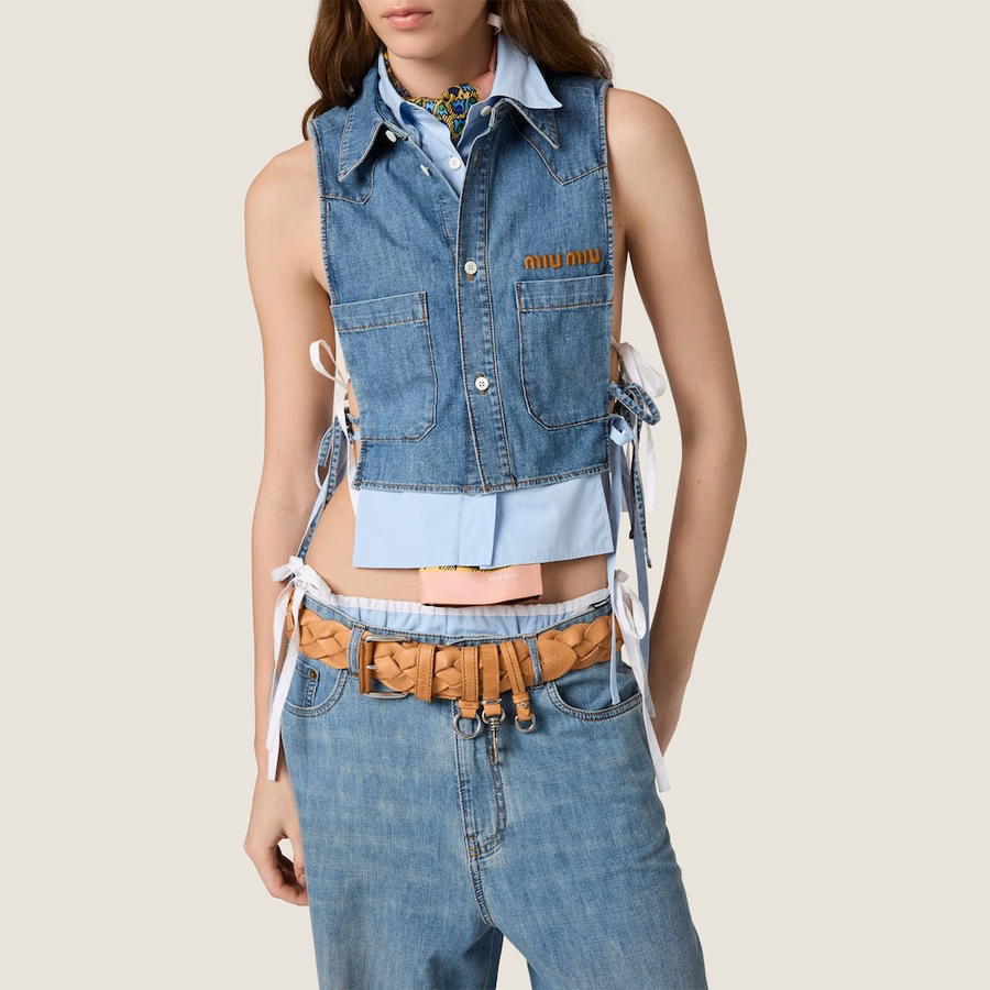 Cropped chambray tie shirt