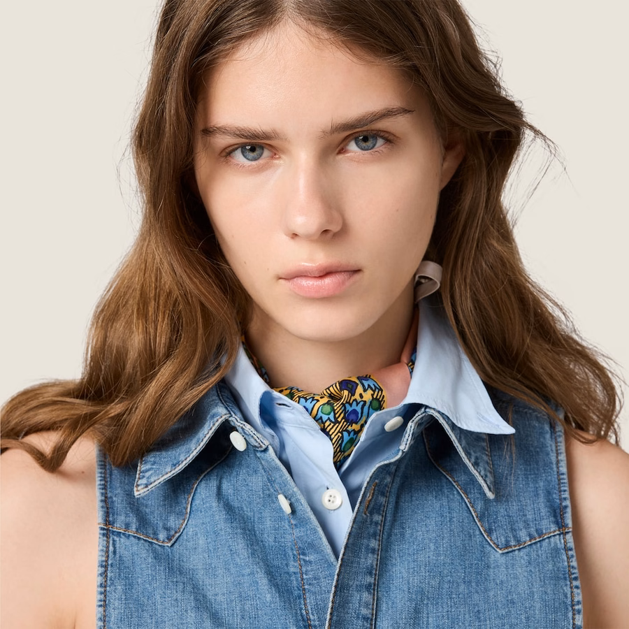 Cropped chambray tie shirt