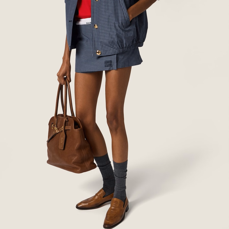 Checked technical fabric mini skort