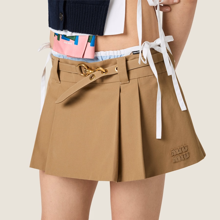 Pleated poplin miniskirt