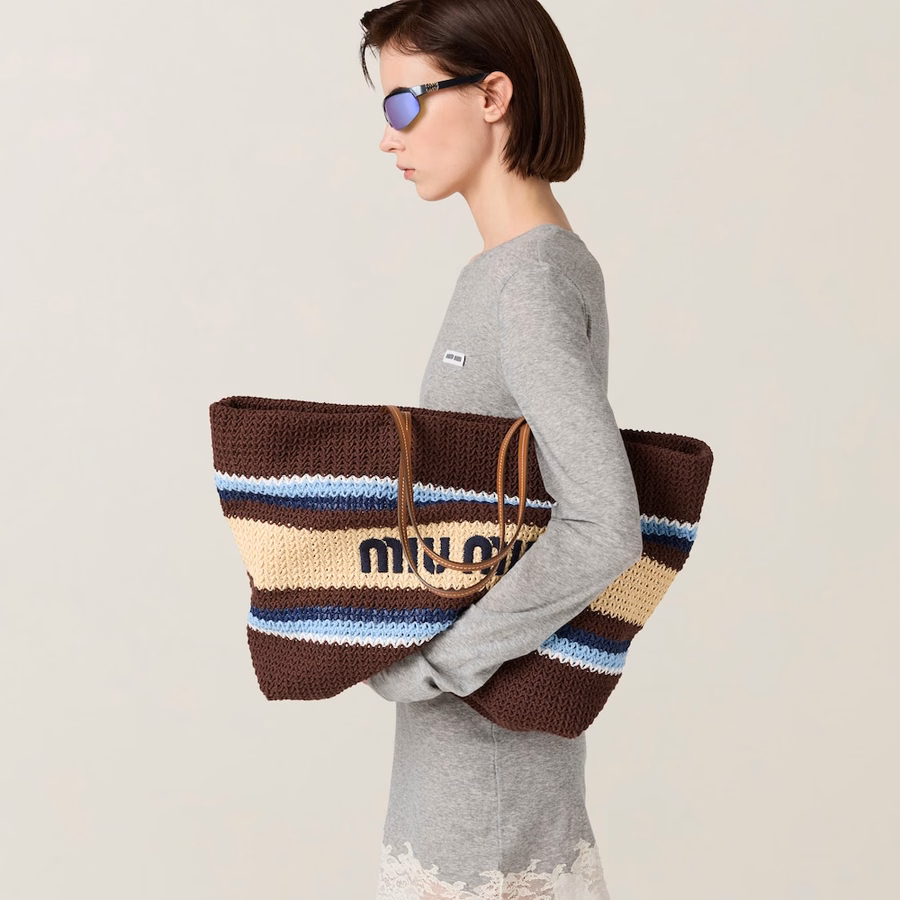 Raffia-effect woven tote bag