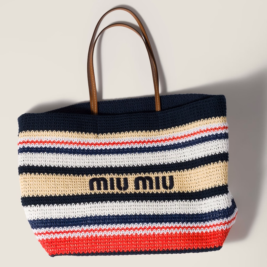 Raffia-effect woven tote bag